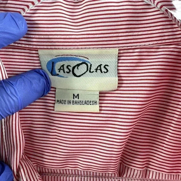 Vintage Las Olas Womens M Red Striped Button Top Rose Embroidery Blouse Western - Picture 11 of 13